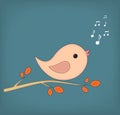 Illustration of funny cartoon bird on branch Royalty Free Stock Photo