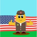 Cartoon man in brown invites to Amerrica