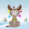 illustration of funny cat with Christmas decoration Royalty Free Stock Photo