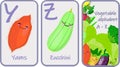 Illustration with funny characters. Children`s font in cartoon style VEGETABLES . Set of multicolored bright letters for Royalty Free Stock Photo
