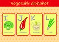 Illustration with funny characters. Children`s font in cartoon style VEGETABLES . Set of multicolored bright letters for Royalty Free Stock Photo