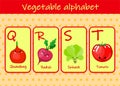 Illustration with funny characters. Children`s font in cartoon style VEGETABLES . Set of multicolored bright letters for Royalty Free Stock Photo