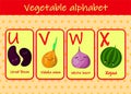 Illustration with funny characters. Children`s font in cartoon style VEGETABLES . Set of multicolored bright letters for Royalty Free Stock Photo