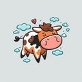 Illustration of a funny childish cow in love. Big animal in the clouds. Generative AI Royalty Free Stock Photo