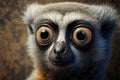 Funny lemur face close up with big eyes, digital illustration artwork