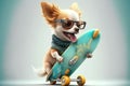 illustration of a funny little dog with skate