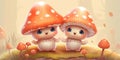 Illustration of funny mushrooms in the forest. Fairy mushrooms in fantasy land, forest landscape. Generative AI