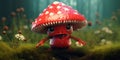 Illustration of funny mushrooms in the forest. Fairy mushrooms in fantasy land, forest landscape. Generative AI