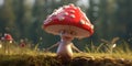 Illustration of funny mushrooms in the forest. Fairy mushrooms in fantasy land, forest landscape. Generative AI