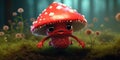 Illustration of funny mushrooms in the forest. Fairy mushrooms in fantasy land, forest landscape. Generative AI