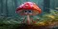 Illustration of funny mushrooms in the forest. Fairy mushrooms in fantasy land, forest landscape. Generative AI