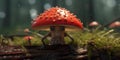 Illustration of funny mushrooms in the forest. Fairy mushrooms in fantasy land, forest landscape. Generative AI