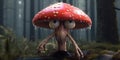 Illustration of funny mushrooms in the forest. Fairy mushrooms in fantasy land, forest landscape. Generative AI