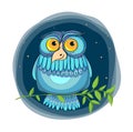 Illustration of the funny owl on the branch. Night owl character