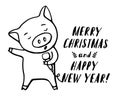 Illustration of funny pig emoticon character. Pig singer with microphone. Vector set hand drawn illustration. Christmas Royalty Free Stock Photo