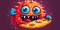 Illustration of a funny pizza monster close-up. Generative AI