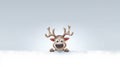 illustration of a funny reindeer peeking his head out from behind a snowy wall