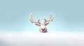 illustration of a funny reindeer peeking his head out from behind a snowy wall