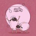 Illustration of funny Sheeps with Arabic Islamic Calligraphy Text Eid-Al-Adha Mubarak in a frame for Muslim Community, Festival of Royalty Free Stock Photo