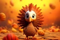 Illustration of a funny turkey among pumpkins, Thanksgiving Day