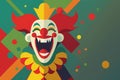 Illustration of a funny wacky colorful clown on a solid flat background. AI generated. April fool\'s day