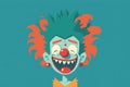 Illustration of a funny wacky colorful clown on a solid flat background. AI generated. April fool\'s day