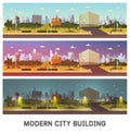 Illustration: Future City Landscape Cartoon Vector Illustration. Modern Building Set. Royalty Free Stock Photo