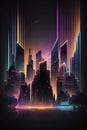 illustration, future urban cities long exposures in neon, ai generative