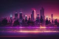 illustration, future urban cities long exposures in neon, ai generative