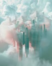 illustration of a futuristic city in the clouds with a blue sky Royalty Free Stock Photo