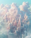 illustration of a futuristic city in the clouds with a blue sky Royalty Free Stock Photo