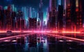 Illustration of a futuristic city at night. Royalty Free Stock Photo