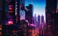 Illustration of a futuristic city at night. Royalty Free Stock Photo