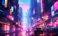 An illustration of a futuristic city at night and a sci-fi vision of a futuristic neon city. Royalty Free Stock Photo