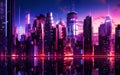 Illustration of a futuristic city at night. Royalty Free Stock Photo