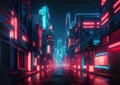 Illustration of a futuristic cyberpunk night city and Sci-fi vision of futuristic cyberpunk city neon night life. Royalty Free Stock Photo