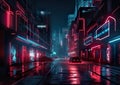 Illustration of a futuristic cyberpunk night city and Sci-fi vision of futuristic cyberpunk city neon night life. Royalty Free Stock Photo