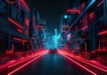 Illustration of a futuristic cyberpunk night city and Sci-fi vision of futuristic cyberpunk city neon night life. Royalty Free Stock Photo