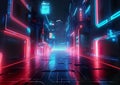 Illustration of a futuristic cyberpunk night city and Sci-fi vision of futuristic cyberpunk city neon night life. Royalty Free Stock Photo