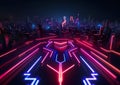 Illustration of a futuristic cyberpunk night city and Sci-fi vision of futuristic cyberpunk city neon night life. Royalty Free Stock Photo