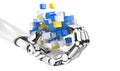 Illustration of the futuristic design of a robotic hand with colorful cubes Royalty Free Stock Photo