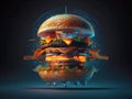 illustration futuristic grilled burger, isolated , fast food concept.