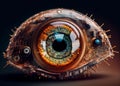 Illustration of futuristic human eye with electronic elements, AI-generated concept