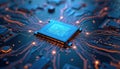 Illustration of futuristic microchip blueprint design. Image features motherboard technology, electronic circuit, computer Royalty Free Stock Photo