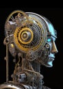 An illustration of a futuristic robotic android with AI capability.
