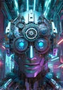 An illustration of a futuristic robotic android with AI capability.