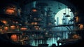 An illustration of a futuristic underground city with buildings at night AI Generated