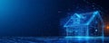 Illustration of futuristic wireframe smart home with digital network technology background Royalty Free Stock Photo