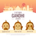 Celebration of Gandhi Jayanti. With Three Monkey. Royalty Free Stock Photo