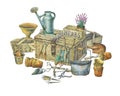 Illustration of gardening tools.